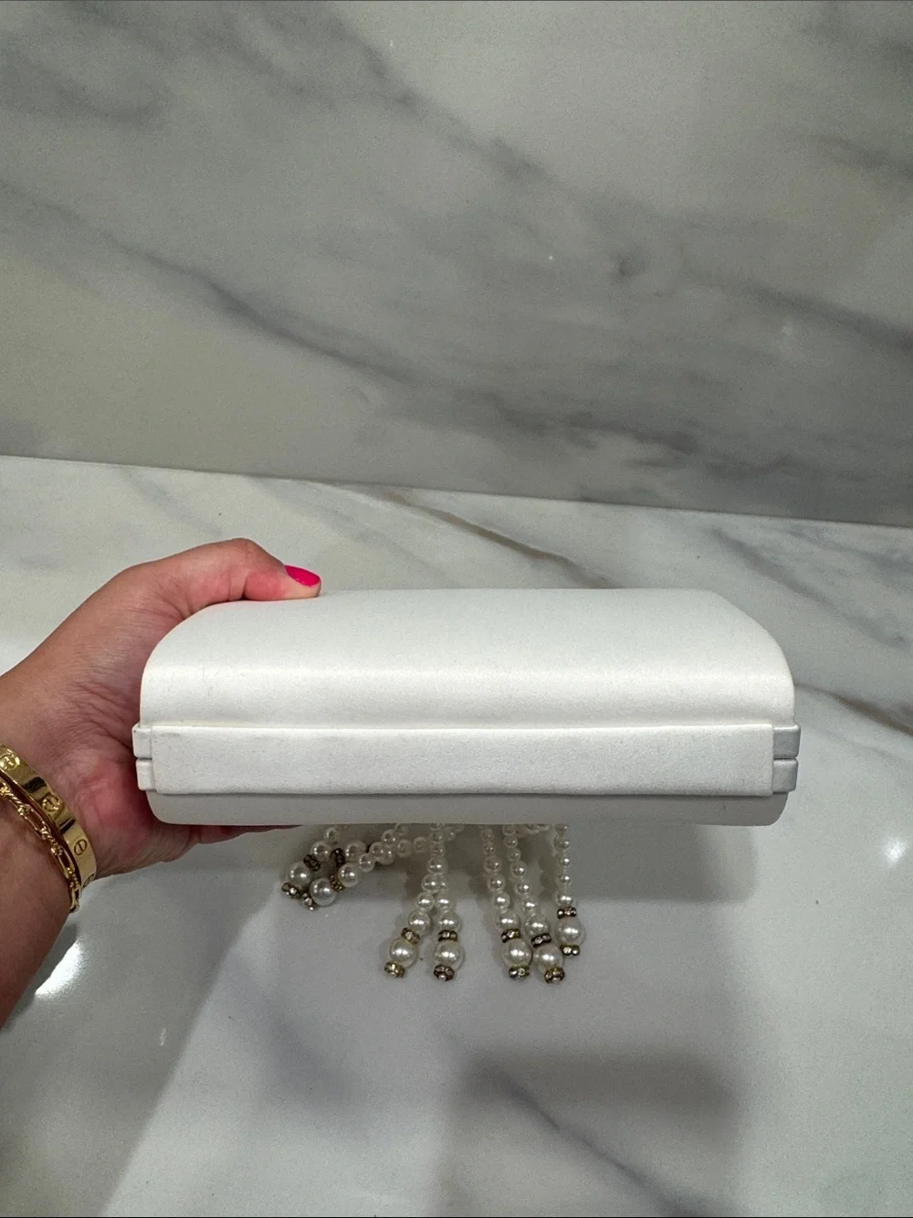 Pearl Tassel Evening Clutch - White